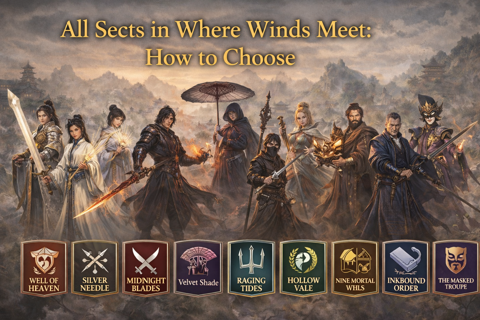 Where Winds Meet sect guide, best sect to join Where Winds Meet, Where Winds Meet factions, How to choose sect Where Winds Meet, Well of Heaven, Silver Needle, Midnight Blades, Nine Mortal Ways
