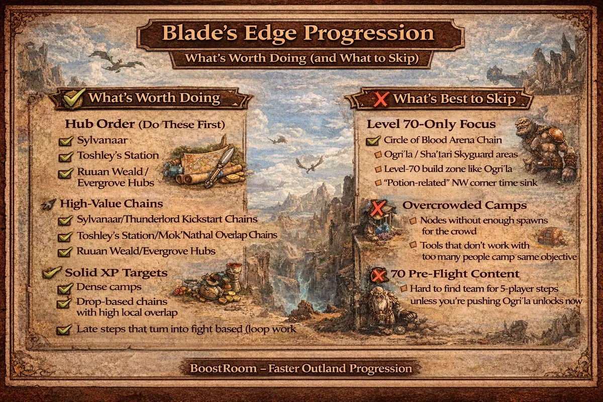 Blade’s Edge progression guide, Blade’s Edge Mountains TBC Classic, best Blade’s Edge quests, Blade’s Edge what to skip