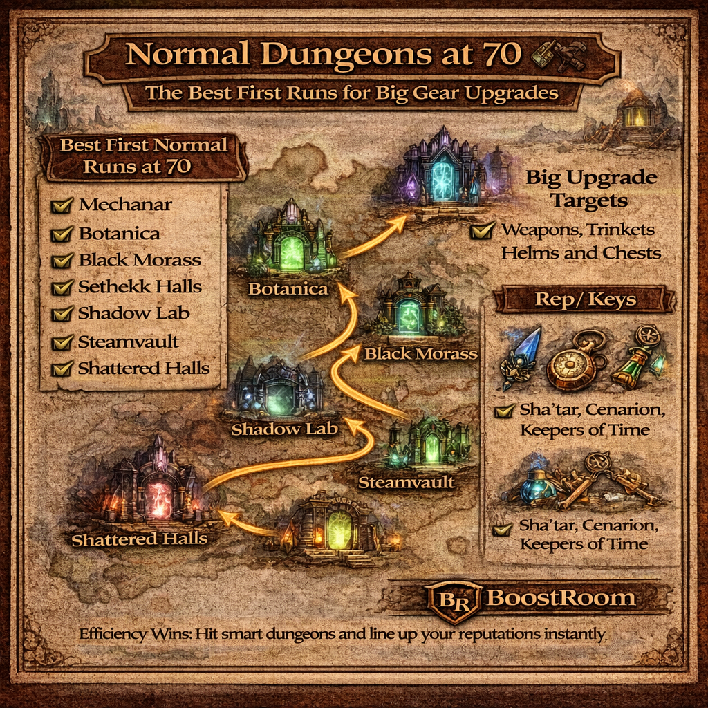 TBC Classic normal dungeons 70, fresh 70 gearing TBC, pre-raid gear TBC Classic, Mechanar loot 70, Botanica loot 70