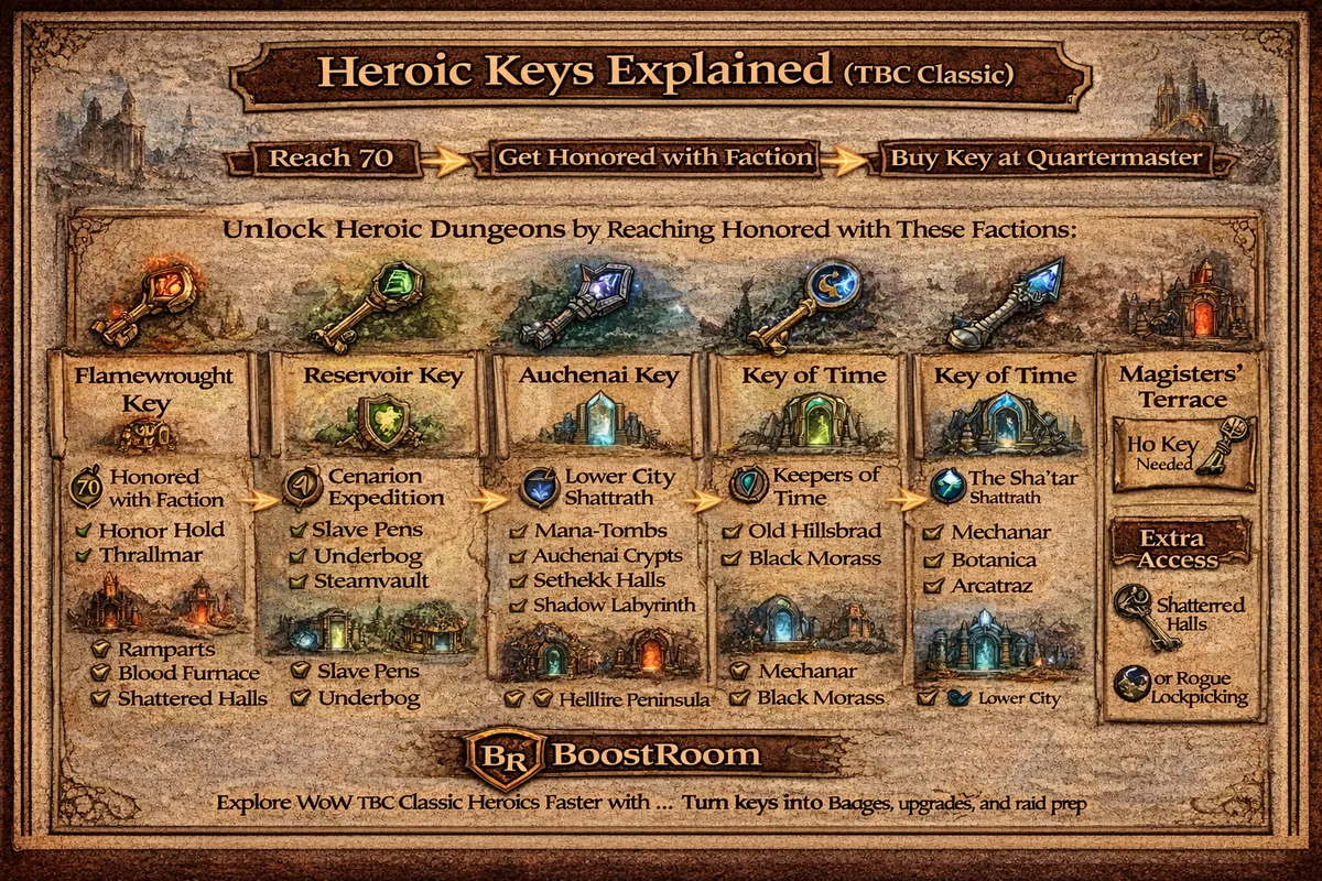 TBC Classic heroic keys, unlock heroics TBC, Flamewrought Key, Reservoir Key, Auchenai Key, Key of Time TBC Classic heroic keys, unlock heroics TBC, Flamewrought Key, Reservoir Key, Auchenai Key, Key of Time