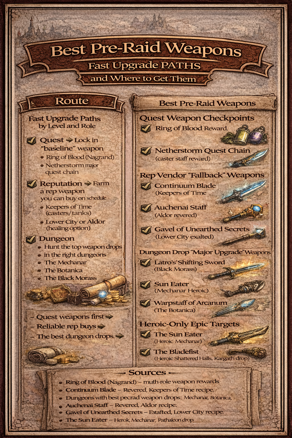 TBC Classic pre-raid weapons, best pre-raid weapon TBC, Karazhan ready weapons, heroic dungeon weapon drops TBC