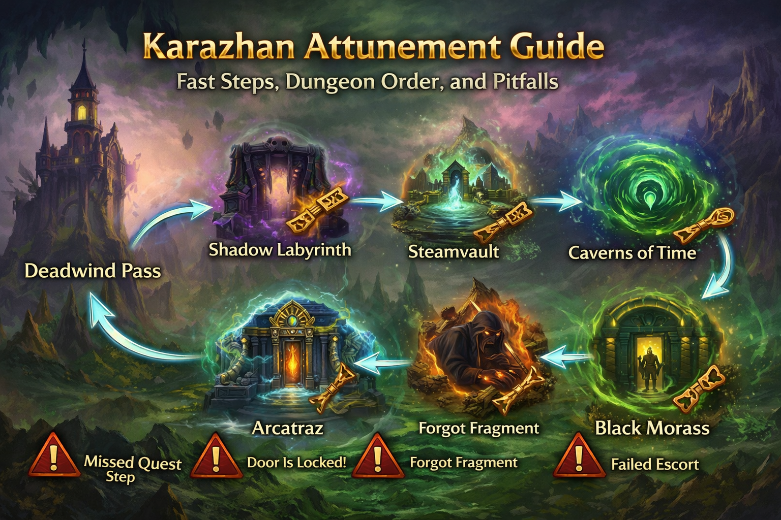 Karazhan attunement guide, The Master’s Key, Entry Into Karazhan quest, The Second and Third Fragments, Steamvault key fragment