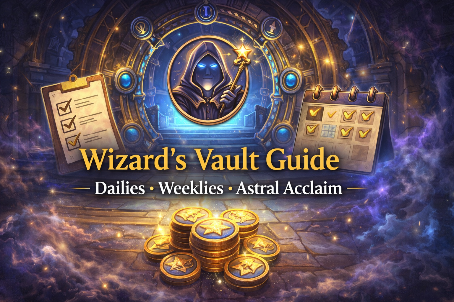 Wizard’s Vault guide, Astral Acclaim, AA cap 1300, Wizard’s Vault dailies, Wizard’s Vault weeklies, Wizard’s Vault specials, GW2 daily login replacement