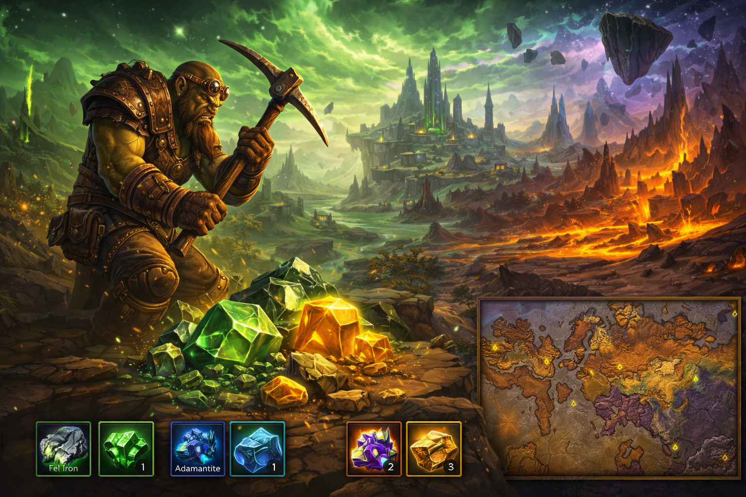 WoW TBC Classic Mining, TBC Mining guide, Mining 1-375 TBC, Outland Mining, Fel Iron Ore farming, Adamantite Ore farming WoW TBC Classic Mining, TBC Mining guide, Mining 1-375 TBC, Outland Mining, Fel Iron Ore farming, Adamantite Ore farming