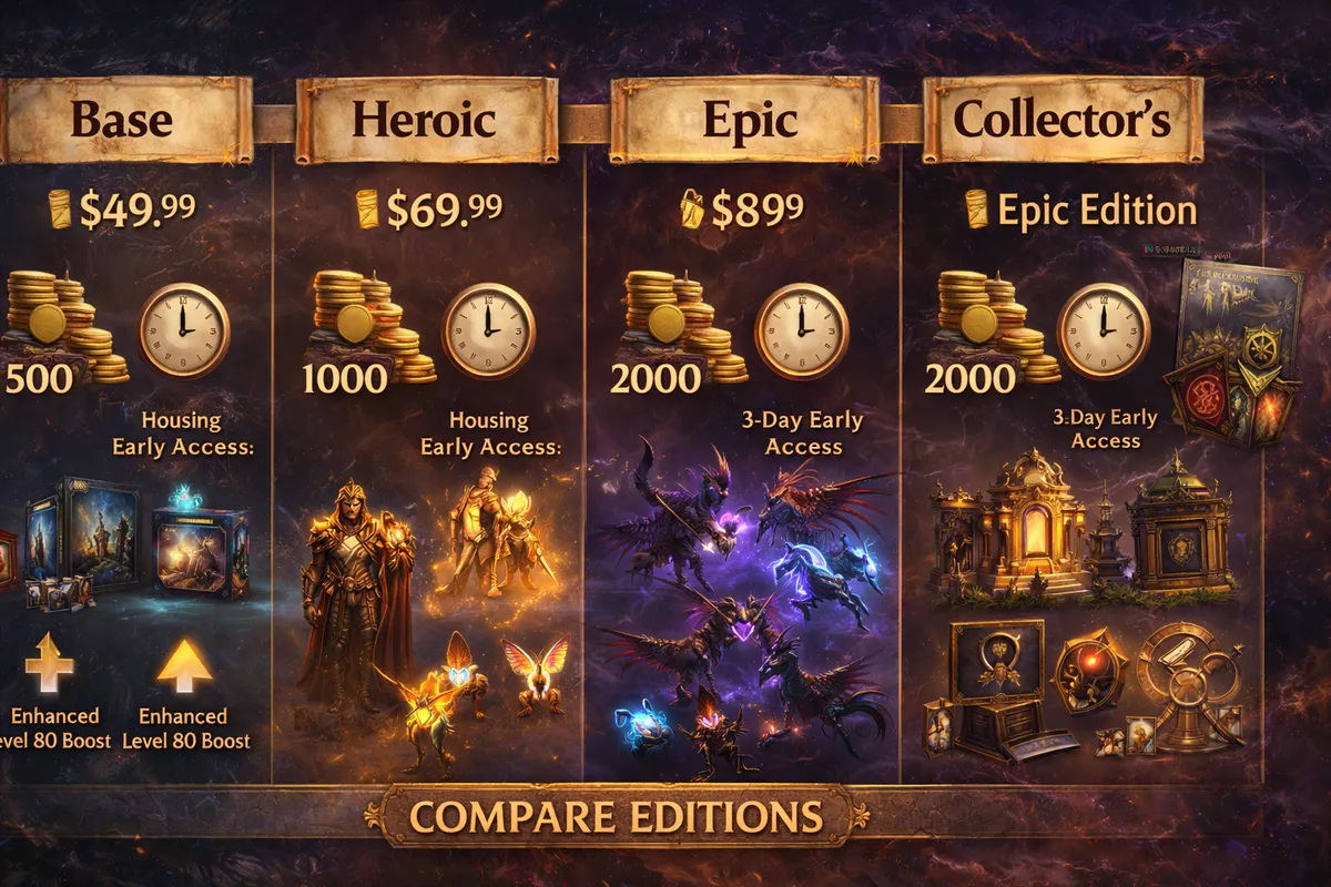 WoW Midnight edition comparison, WoW Midnight base edition, WoW Midnight heroic edition, WoW Midnight epic edition, WoW Midnight collector’s edition