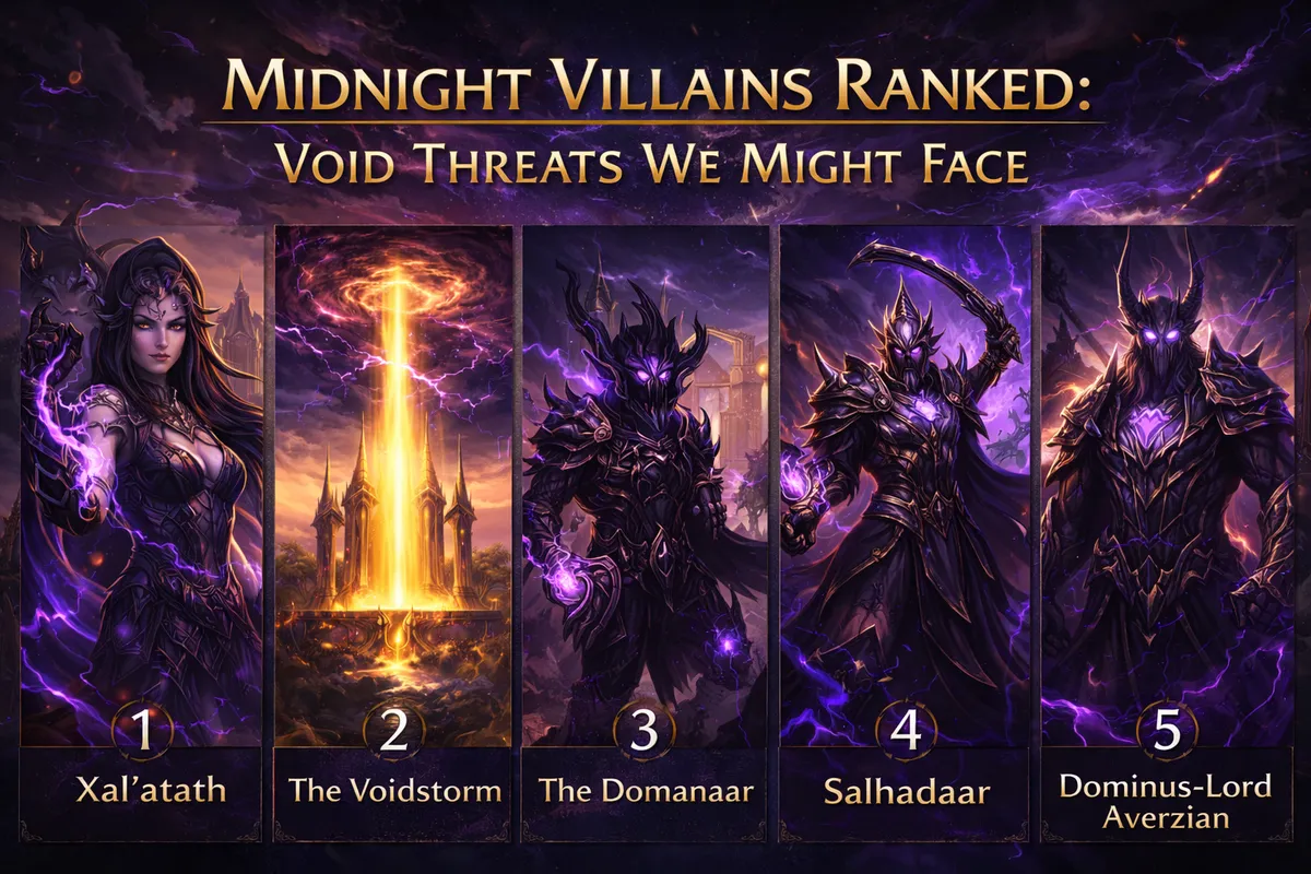 WoW Midnight villains, Midnight Void threats, Xal’atath Midnight, Voidstorm zone, Domanaar, The Voidspire raid, Dominus-Lord Averzian