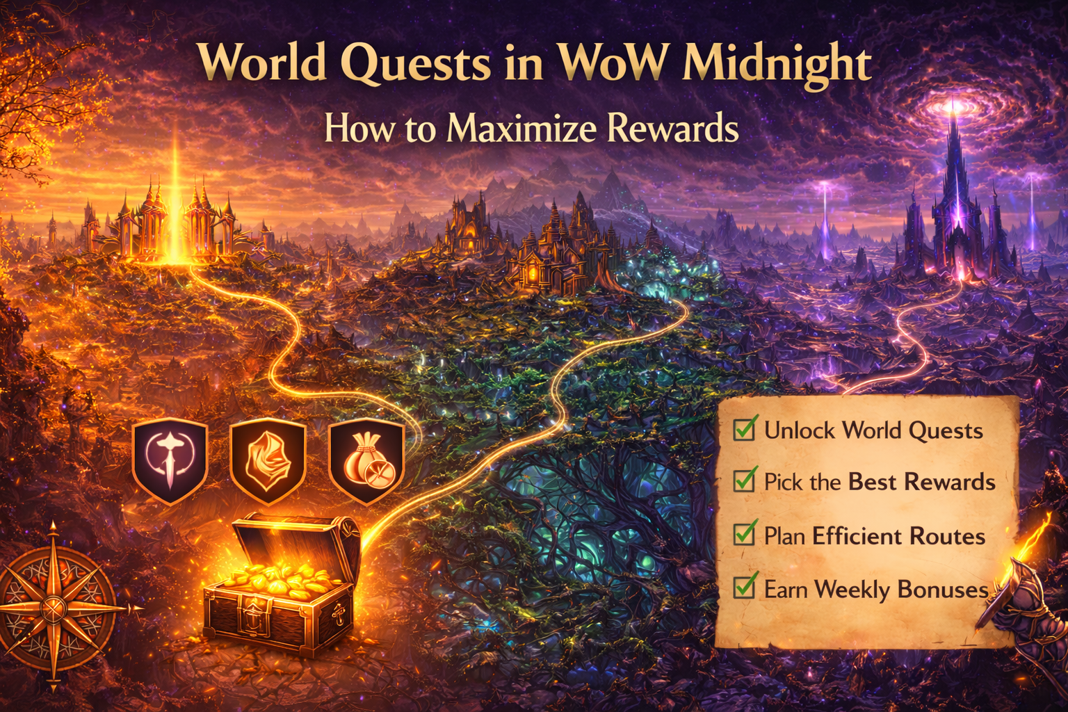 WoW Midnight world quests, unlock world quests Midnight, world quest rewards Midnight, Midnight Great Vault outdoor progress, Prey world quests Midnight, Silvermoon Court weeklies