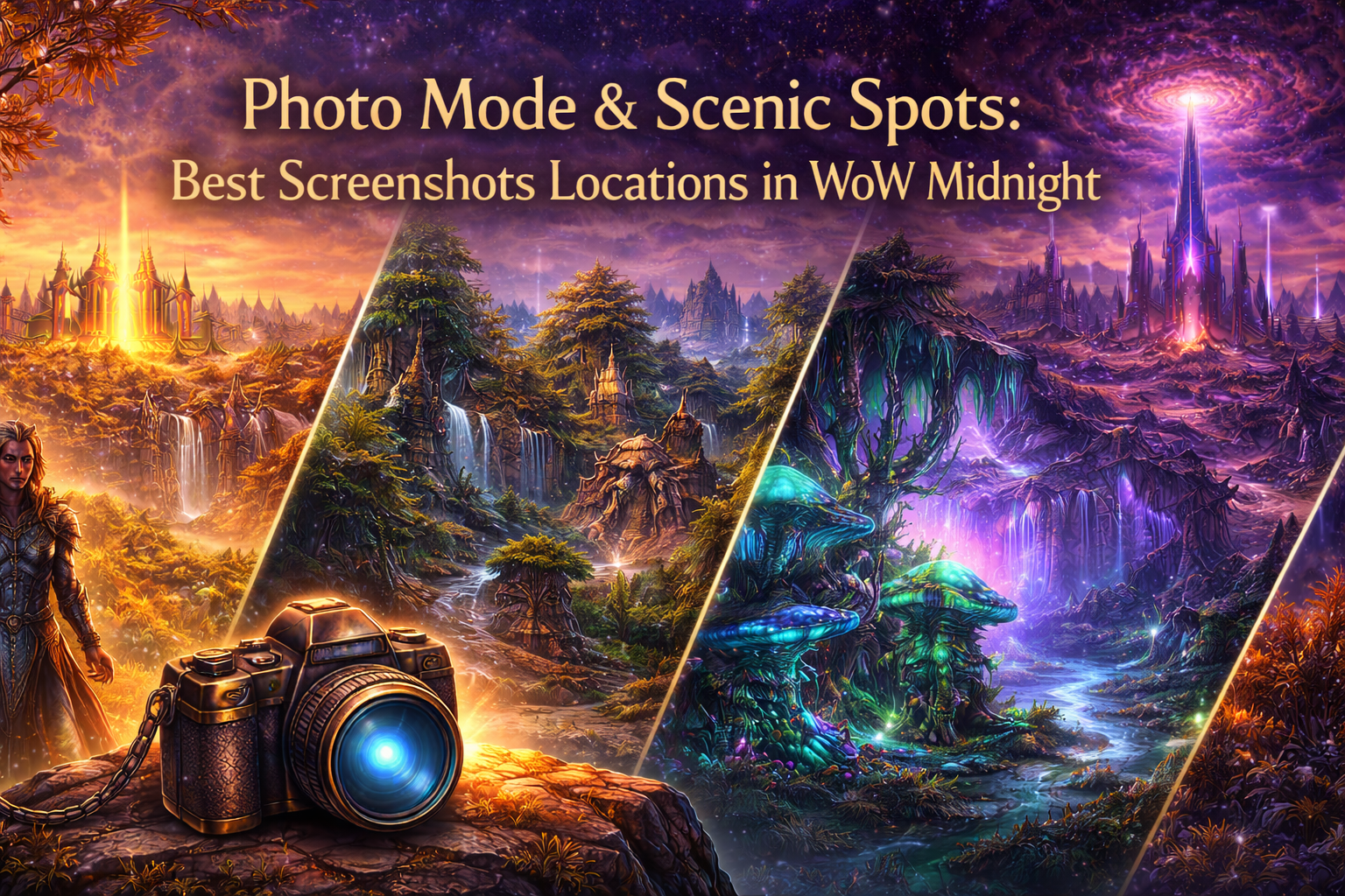 WoW Midnight photo mode, Midnight scenic spots, WoW Midnight screenshot locations, Silvermoon City screenshots, Eversong Woods photography, Ghostlands Eversong blend