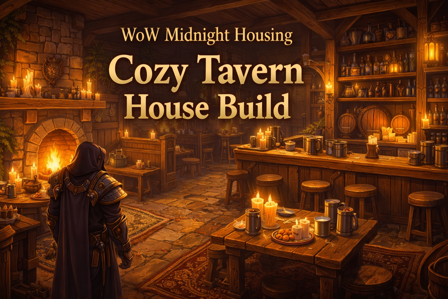 WoW Midnight tavern house, cozy tavern housing build, WoW housing tavern interior, WoW Midnight player housing guide, WoW housing bar counter build, WoW housing booth seating