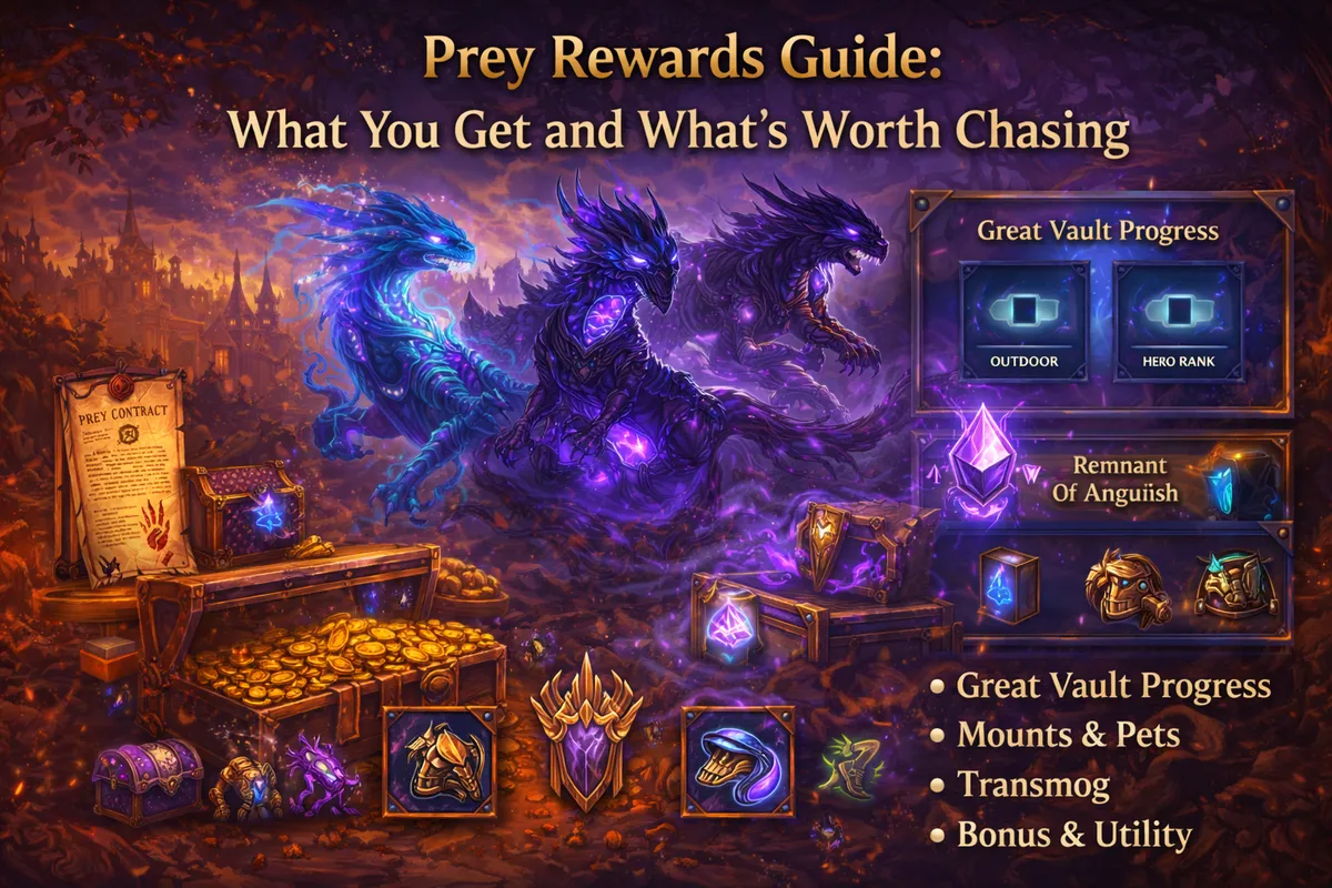 WoW Midnight Prey rewards, Prey system rewards guide, Remnant of Anguish, Preyseeker’s Journey, Construct V’anore, Astalor’s Sanctum, mana wyrm mounts, Preyseeker’s Hubris, Preyseeker’s Wrath WoW Midnight Prey rewards, Prey system rewards guide, Remnant of Anguish, Preyseeker’s Journey, Construct V’anore, Astalor’s Sanctum, mana wyrm mounts, Preyseeker’s Hubris, Preyseeker’s Wrath