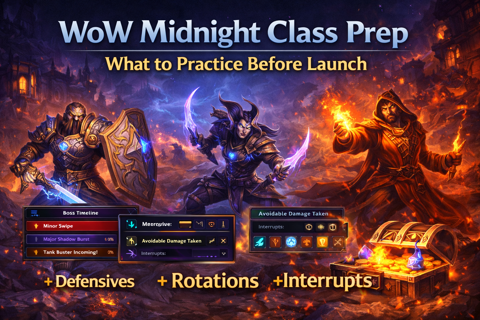 WoW Midnight class prep, Midnight pre-patch practice, Midnight class changes, Midnight talent trees, Boss Warnings WoW, Boss Timeline WoW, Boss Text Alerts WoW, Cooldown Manager layouts