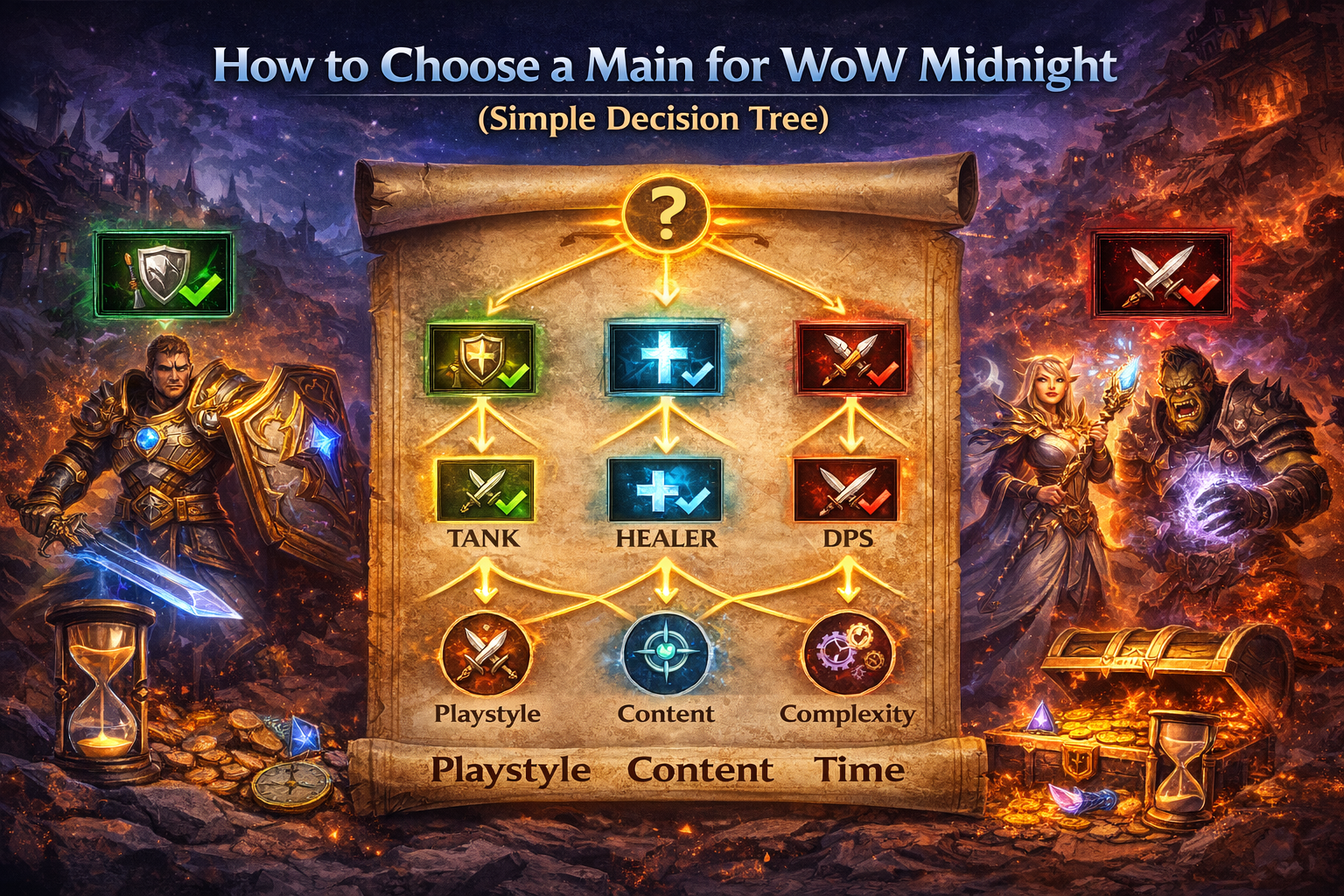 WoW Midnight choose main, Midnight main decision tree, best class for Midnight, Midnight class prep, Midnight talent changes, Boss Warnings timeline, Boss Text Alerts, Midnight dungeons