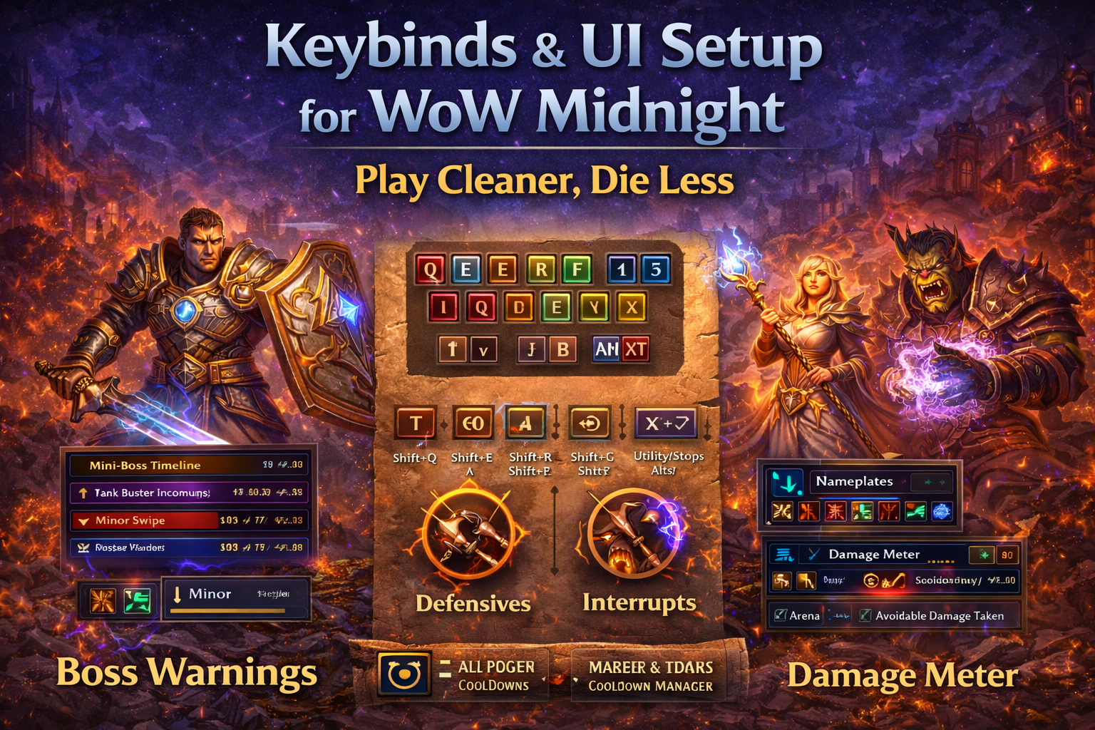 WoW Midnight keybinds, Midnight UI setup, Boss Warnings timeline, Boss Text Alerts, Midnight cooldown manager, cooldown manager alerts, text-to-speech alerts WoW, Midnight damage meter