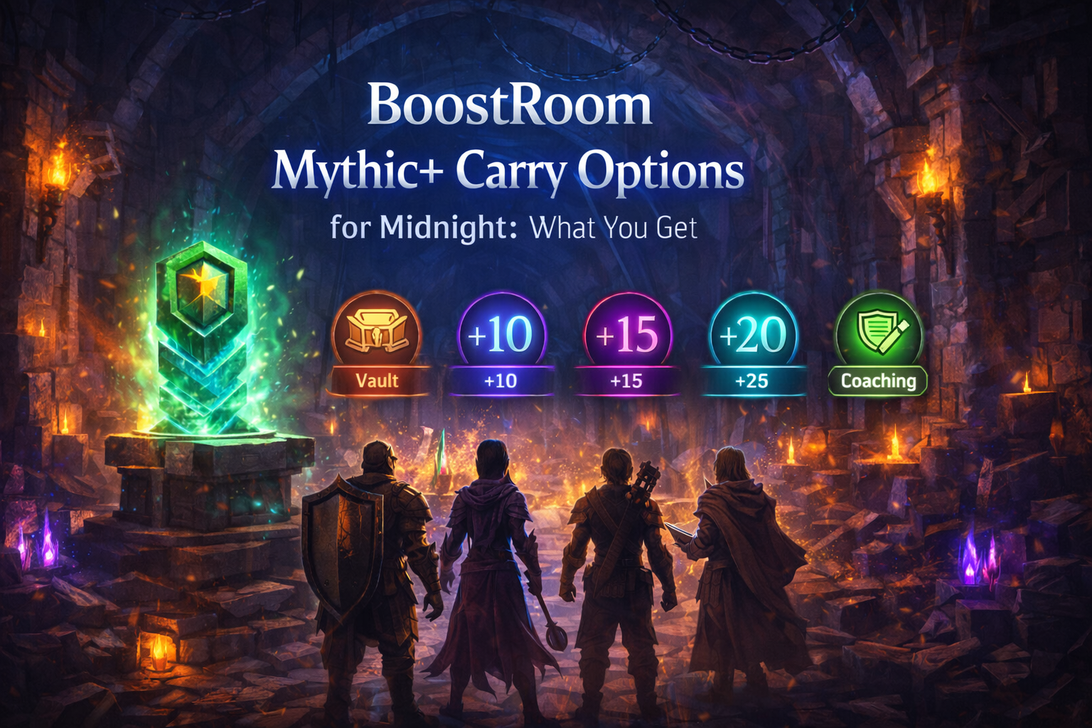 BoostRoom Mythic+ carry, WoW Midnight Mythic+ boost, Midnight keystone push, Mythic+ +10 carry Midnight, Mythic+ +15 boost Midnight, Mythic+ +20 carry Midnight, high keys Midnight