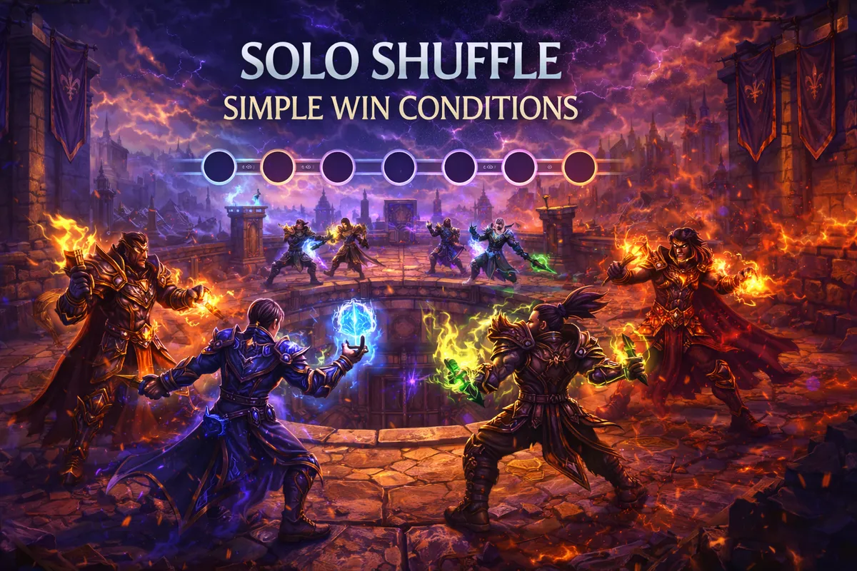 WoW Midnight Solo Shuffle, Midnight Solo Shuffle guide, Solo Shuffle strategy Midnight, climb rating Solo Shuffle, Solo Shuffle win conditions, Solo Shuffle tips DPS, Solo Shuffle tips healer, Midnigh