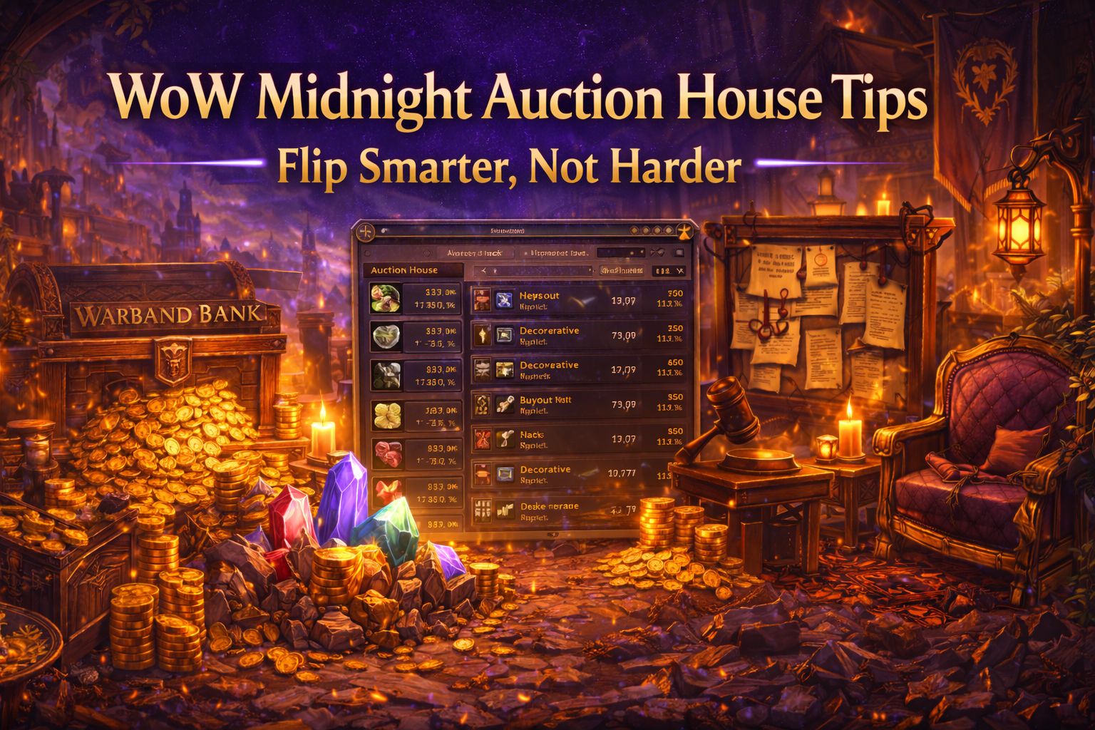 WoW Midnight Auction House tips, Midnight AH flipping, flip smarter not harder WoW, region-wide commodities WoW, warband bank auction house, WoW Midnight goldmaking, Midnight housing WoW Midnight Auction House tips, Midnight AH flipping, flip smarter not harder WoW, region-wide commodities WoW, warband bank auction house, WoW Midnight goldmaking, Midnight housing