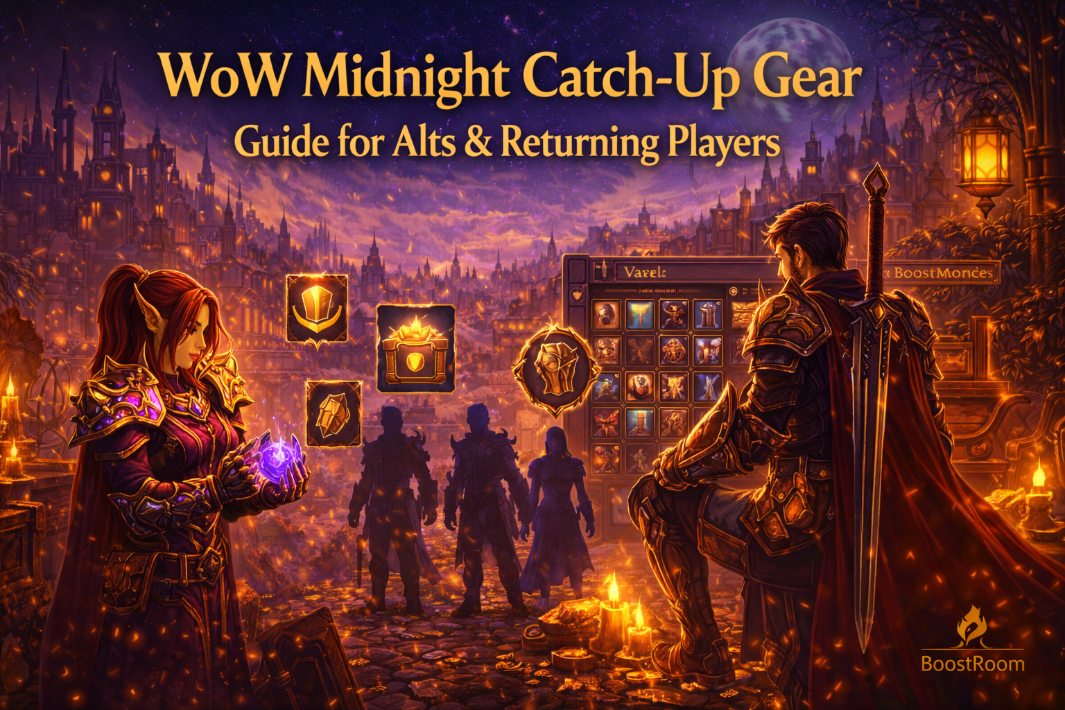 WoW Midnight catch-up gear, returning player gearing, alt gearing plan, Twilight Ascension gear, Twilight Blade Insignias, Warbound until equipped, Warbands, level 90 gearing, Delves gearing, Mythic+