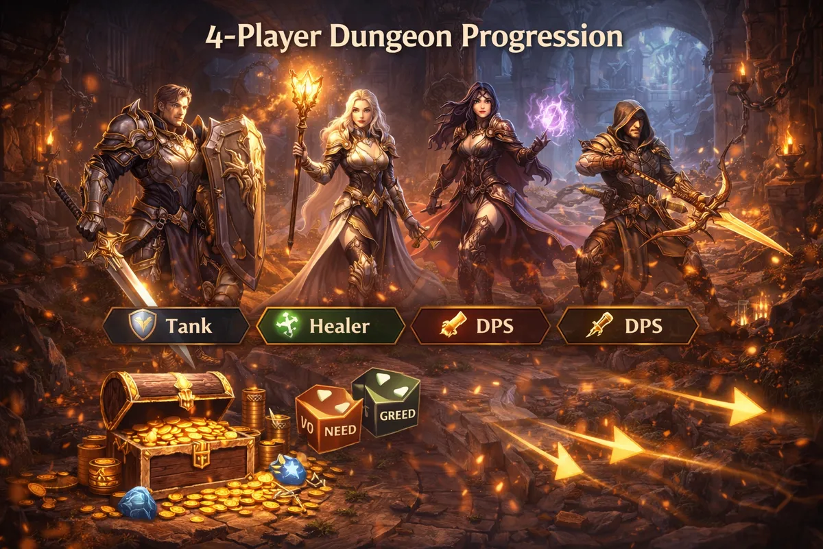 ion 2 4-player dungeon guide, aion 2 dungeon progression, aion 2 party roles, aion 2 tank healer dps, aion 2 loot rules, aion 2 roll dice loot, aion 2 need greed, aion 2 speed run tips, aion 2 dungeon