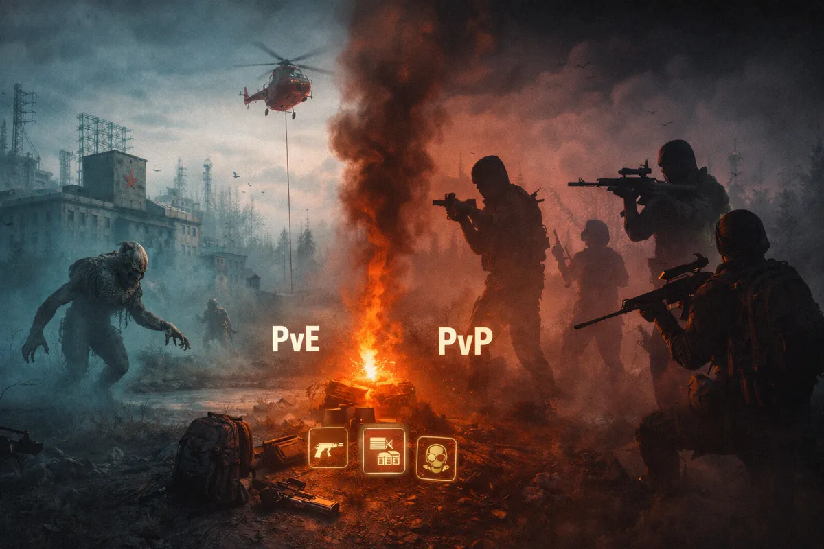 PIONER gameplay, PIONER PvE guide, PIONER PvP guide, Shadowlands, risk reward loop, raids, dungeons, world events, crafting, workbench, survival mechanics, hunger and rest, faction missions