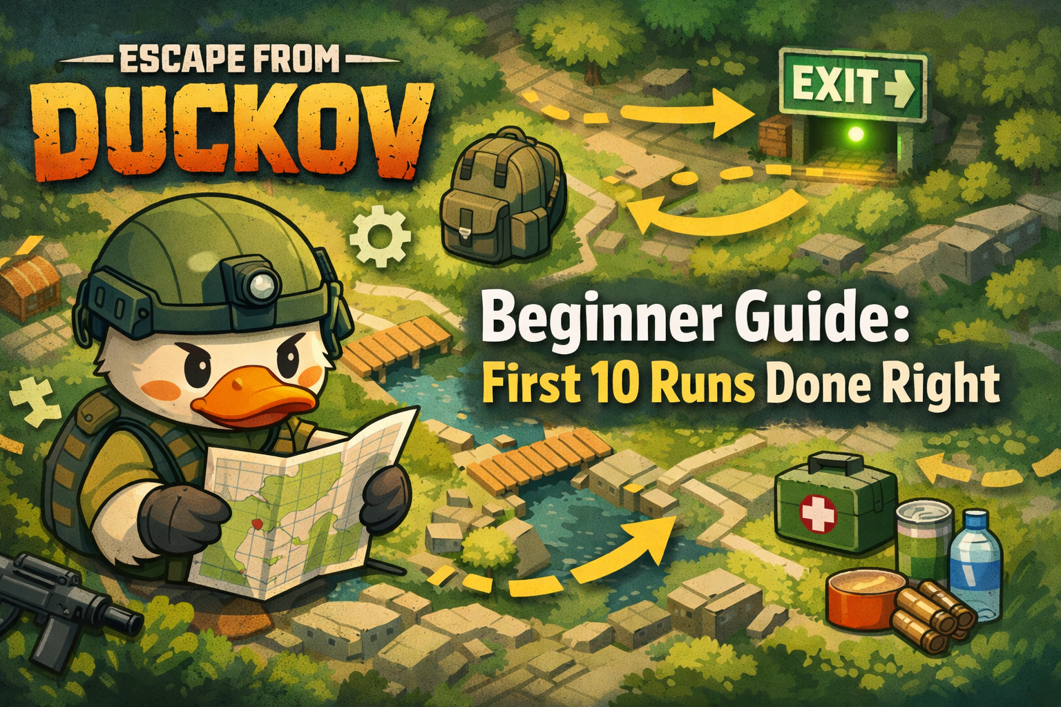 escape from duckov beginner guide, first 10 runs, duckov tips, ground zero extraction, return to bunker extract, starter loadout, hideout bunker upgrades, workbench crafting, blueprints guide