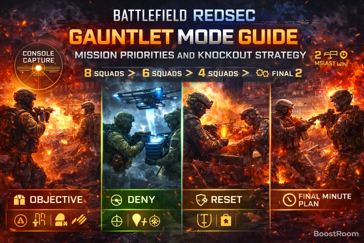 Battlefield REDSEC Gauntlet guide, Gauntlet mode explained, Gauntlet missions, Gauntlet knockout format, 8 squads 6 squads 4 squads final, Gauntlet scoring, double points final minute