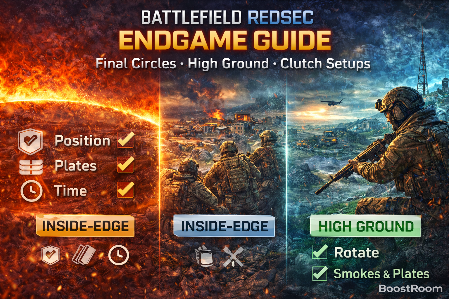 Battlefield REDSEC endgame guide, REDSEC final circles, Fort Lyndon endgame, high ground endgame REDSEC, inside edge rotations, micro rotations, endgame smokes REDSEC, endgame plates management
