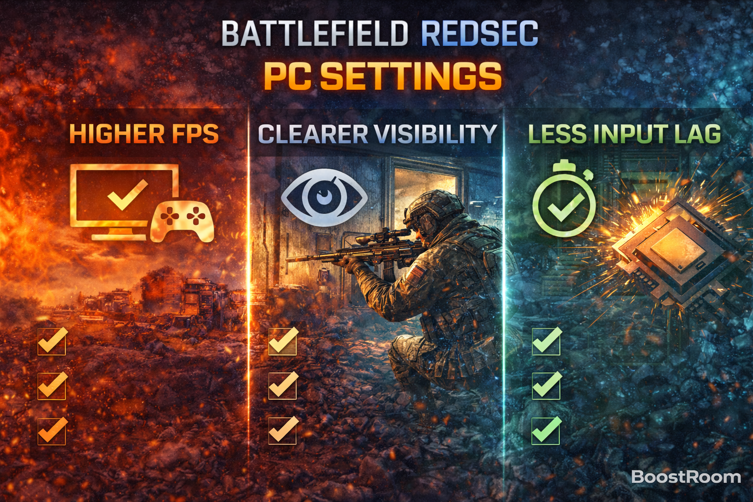 best PC settings Battlefield REDSEC, Battlefield REDSEC best graphics settings, REDSEC FPS boost, reduce input lag REDSEC, Battlefield REDSEC visibility settings, DLSS settings REDSEC