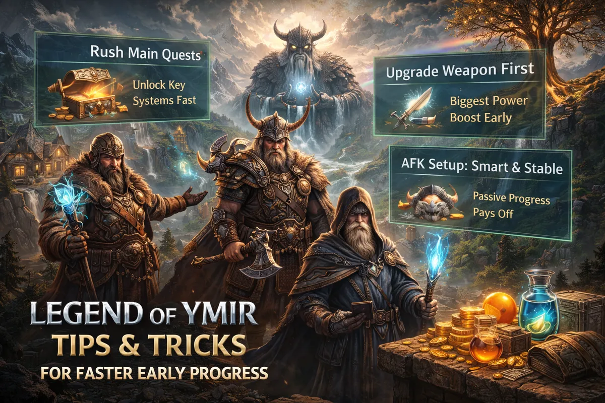Legend of YMIR tips and tricks, Legend of YMIR early progress, level fast Legend of YMIR, Legend of YMIR beginner tips, Legend of YMIR daily routine, Daily Mission reset 4 AM