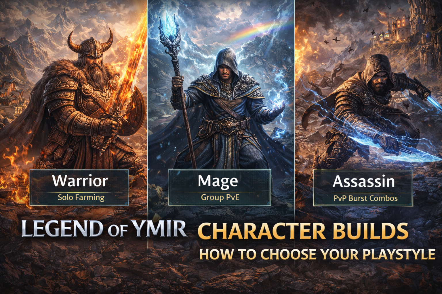 Legend of YMIR character builds, Legend of YMIR builds guide, choose playstyle Legend of YMIR, best build for beginners Legend of YMIR, Berserker build, Warlord build, Skald build, Volva build