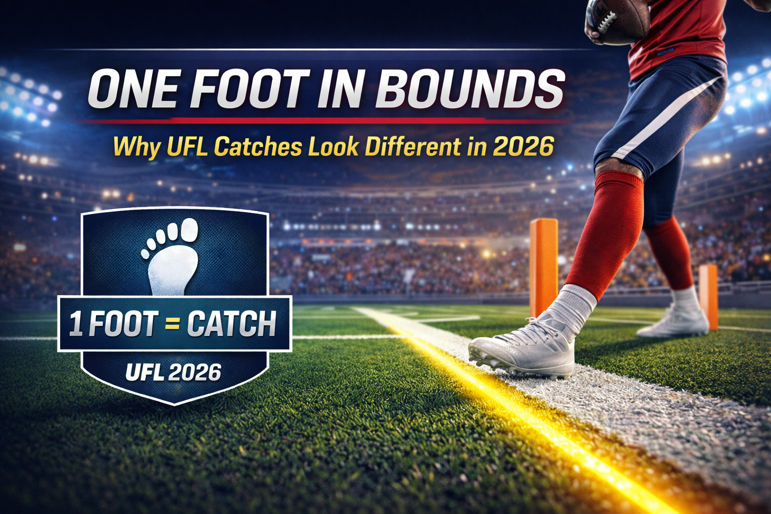 ne foot in bounds UFL, UFL catch rule 2026, UFL receptions 2026, UFL sideline catches, UFL vs NFL catch rules, UFL completed pass definition, UFL toe drag rule, UFL heel toe out of bounds