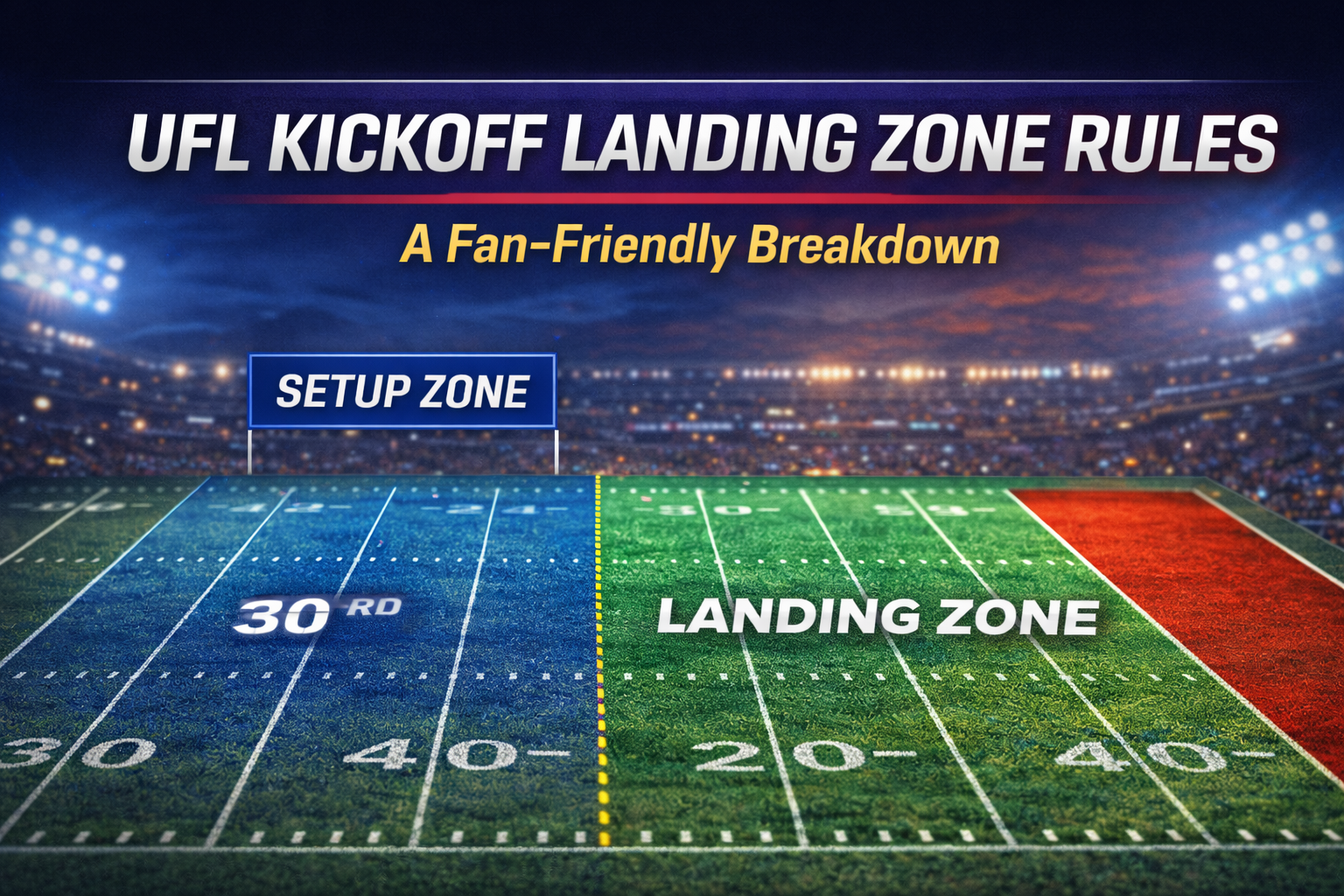 UFL kickoff rules 2026, UFL landing zone, UFL setup zone, UFL touchback 40-yard line, UFL touchback 20-yard line, UFL kickoff from 30, UFL coverage team at 45, UFL UFL kickoff rules 2026, UFL landing zone, UFL setup zone, UFL touchback 40-yard line, UFL touchback 20-yard line, UFL kickoff from 30, UFL coverage team at 45, UFL