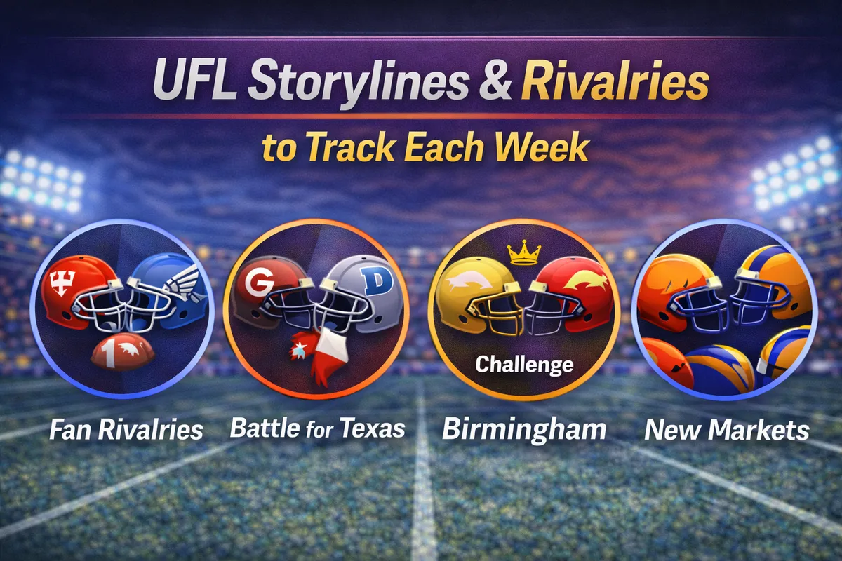 UFL storylines 2026, UFL rivalries 2026, UFL matchups to watch, DC Defenders vs St. Louis Battlehawks, Houston Gamblers vs Dallas Renegades, Battle for Texas UFL, Birmingham Stallions measuring stick