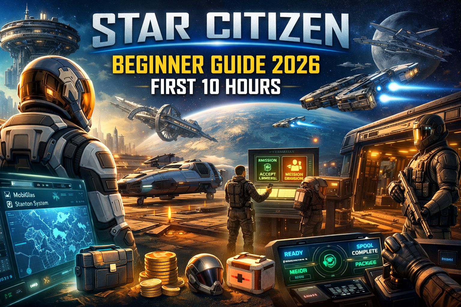 Star Citizen beginner guide 2026, Star Citizen first 10 hours, Star Citizen new player tips, Star Citizen starter ship guide, Star Citizen how to make money, Star Citizen missions for beginners
