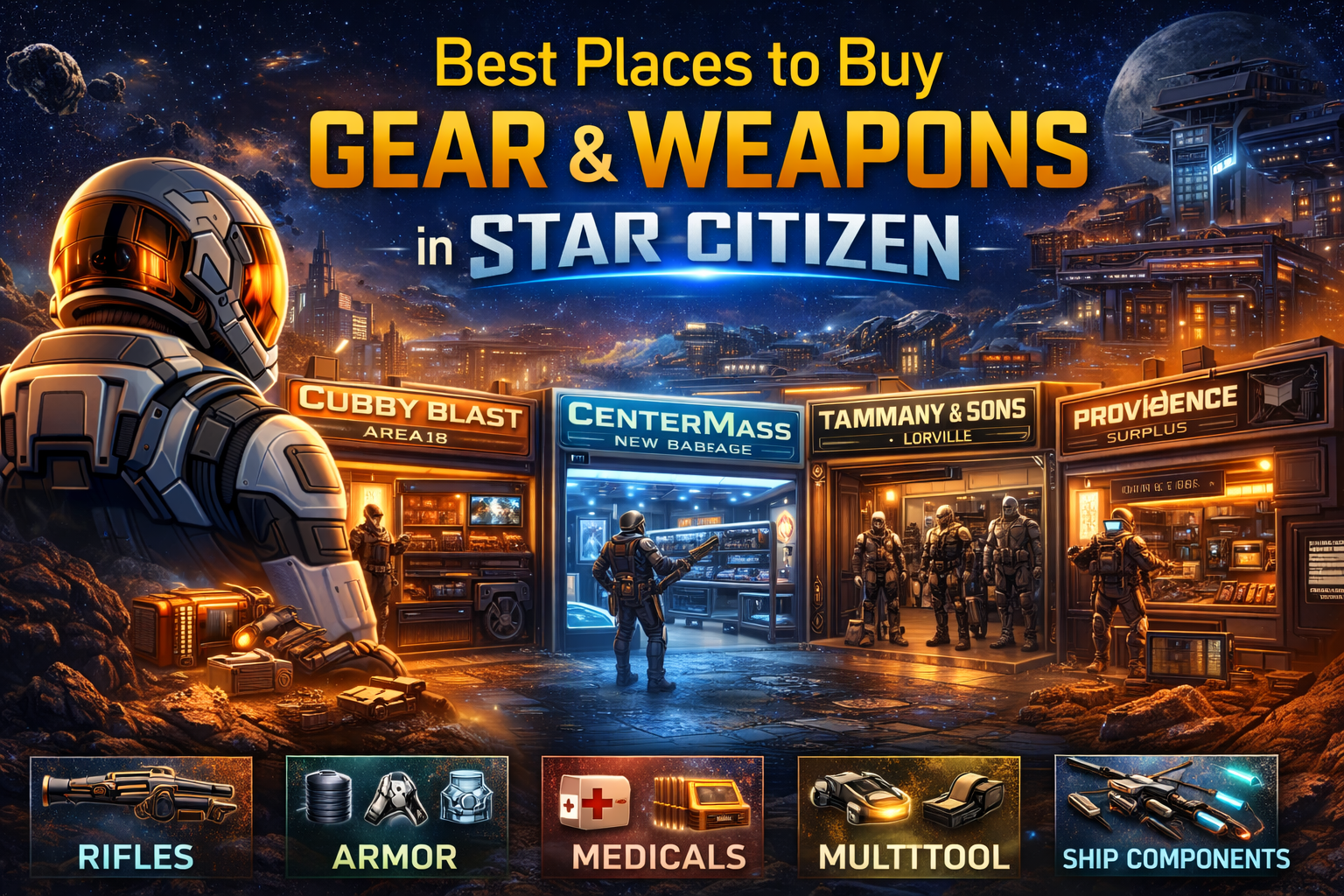 best places to buy weapons Star Citizen, where to buy armor Star Citizen, Star Citizen gun shop locations, Star Citizen gear shopping guide, Area18 Cubby Blast, New Babbage CenterMass