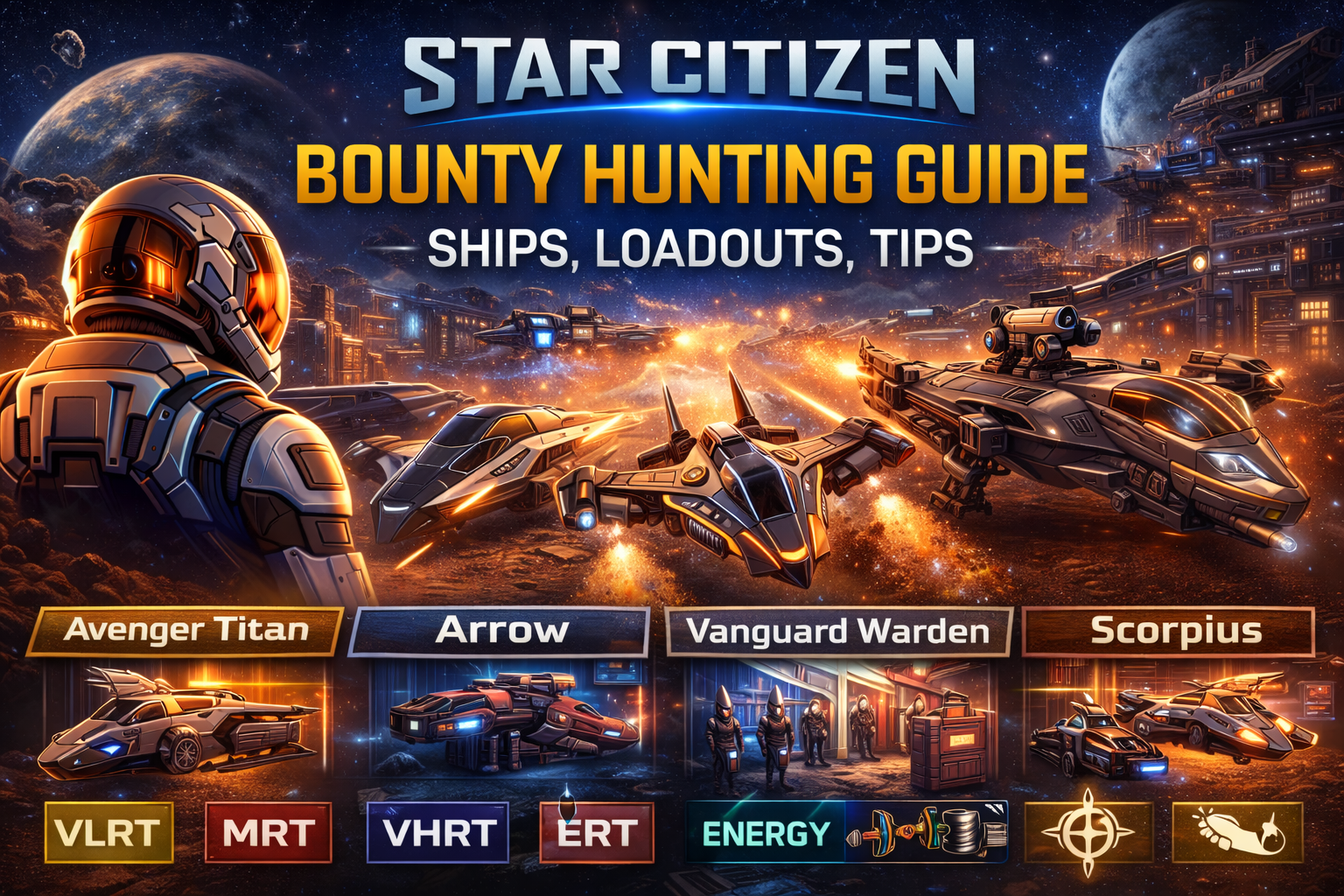 tar Citizen bounty hunting guide, bounty hunting ships Star Citizen, best bounty hunting ship 2026, Star Citizen bounty loadouts, Star Citizen VLRT LRT MRT HRT VHRT ERT, Star Citizen