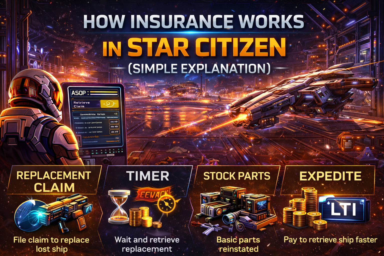 Star Citizen insurance explained, Star Citizen claim timer, Star Citizen expedite claim, Star Citizen LTI explained, Star Citizen 120 month insurance, Star Citizen hull insurance, Star Citizen ship re