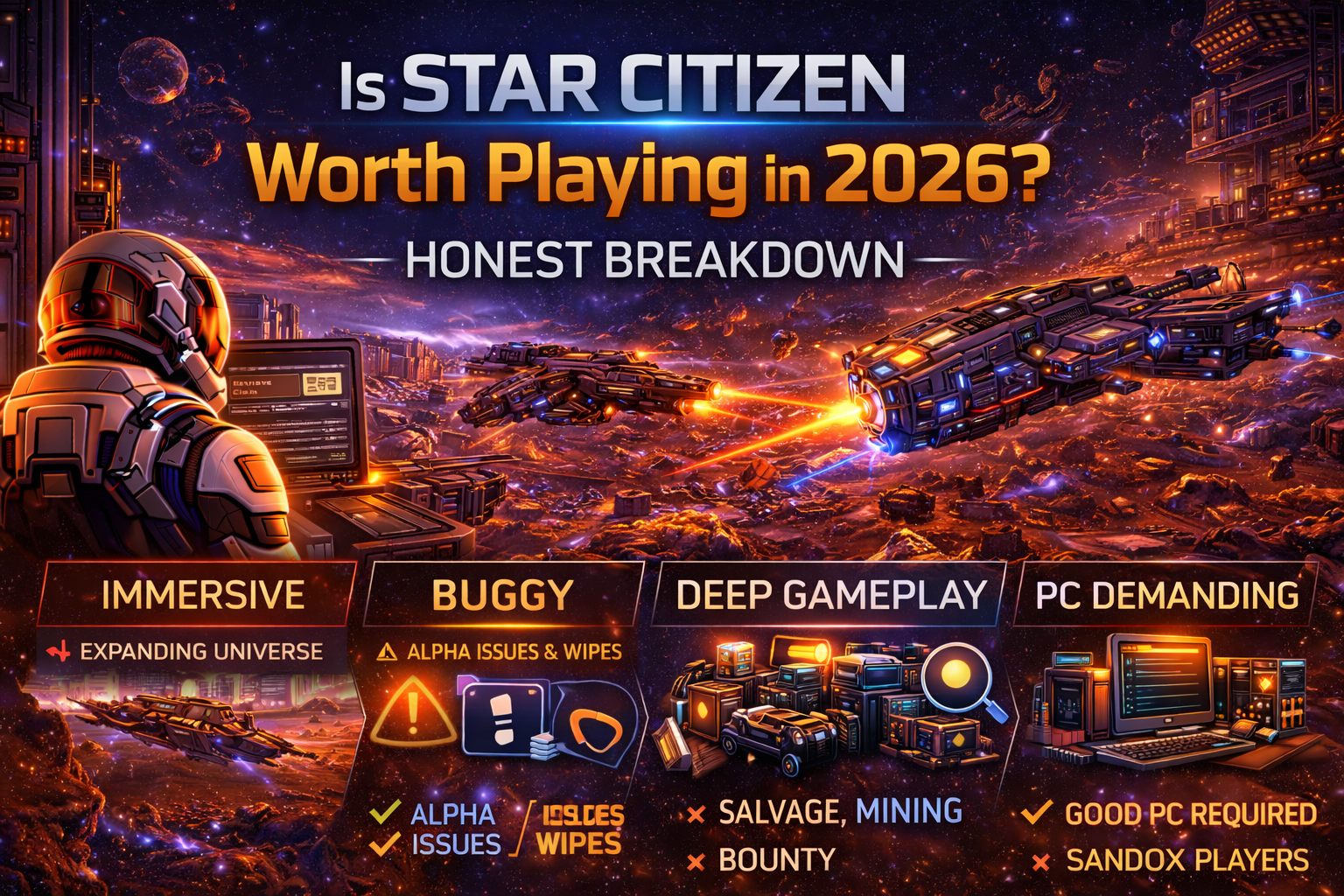 Honest 2026 review of Star Citizen: what’s improved, what’s still broken, who should play, what PC you need, and how to enjoy it in Alpha