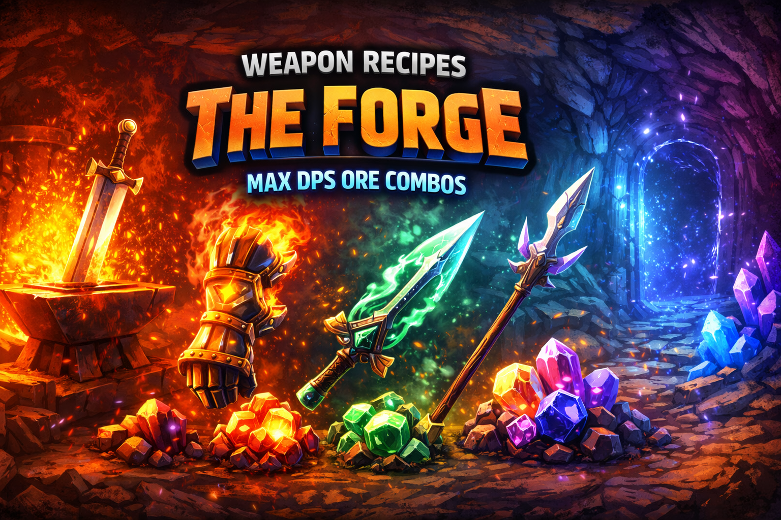 Best weapon recipes The Forge, Roblox The Forge max DPS, The Forge ore combos, Magmaite explosion build, Fireite burn build, Malachite poison build, Rivalite crit chance