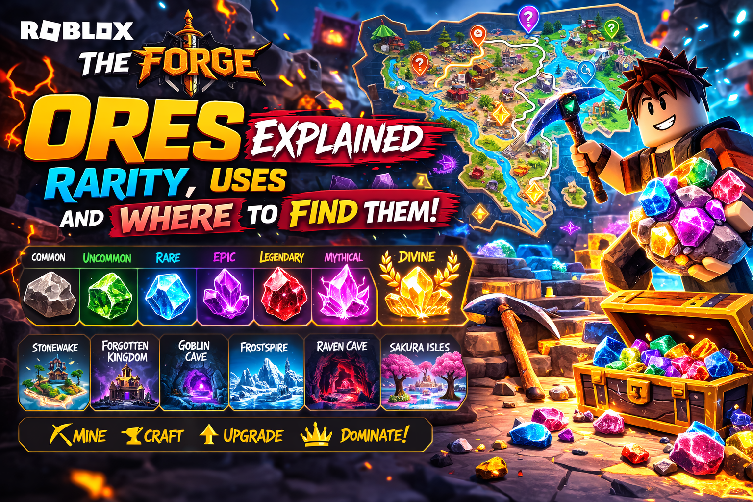 Roblox The Forge ores explained, The Forge ore locations, The Forge ore rarity, ore multipliers The Forge, ore traits The Forge, Stonewake’s Cross ores, Forgotten Kingdom ores