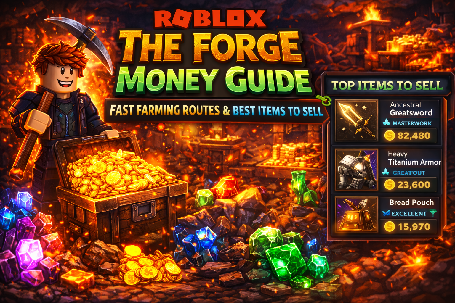 Roblox The Forge money guide, The Forge fast gold farming, best money method The Forge, best items to sell The Forge, forging for profit The Forge, craft quality sell price