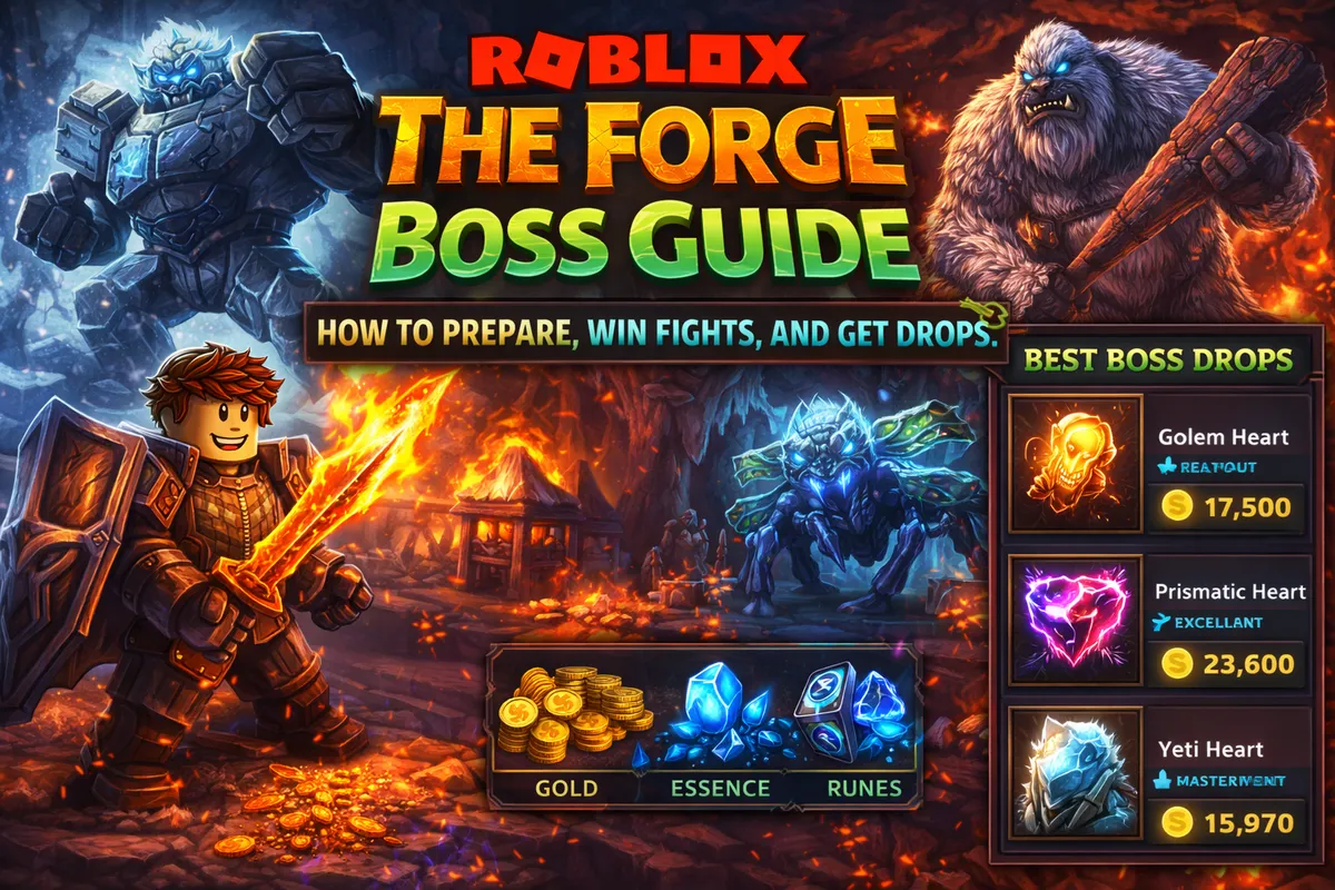 Roblox The Forge boss guide, The Forge Golem boss, how to beat the Golem The Forge, Frostspire Expanse boss, The Peak boss fight, Golem drops The Forge, Golem Heart ore