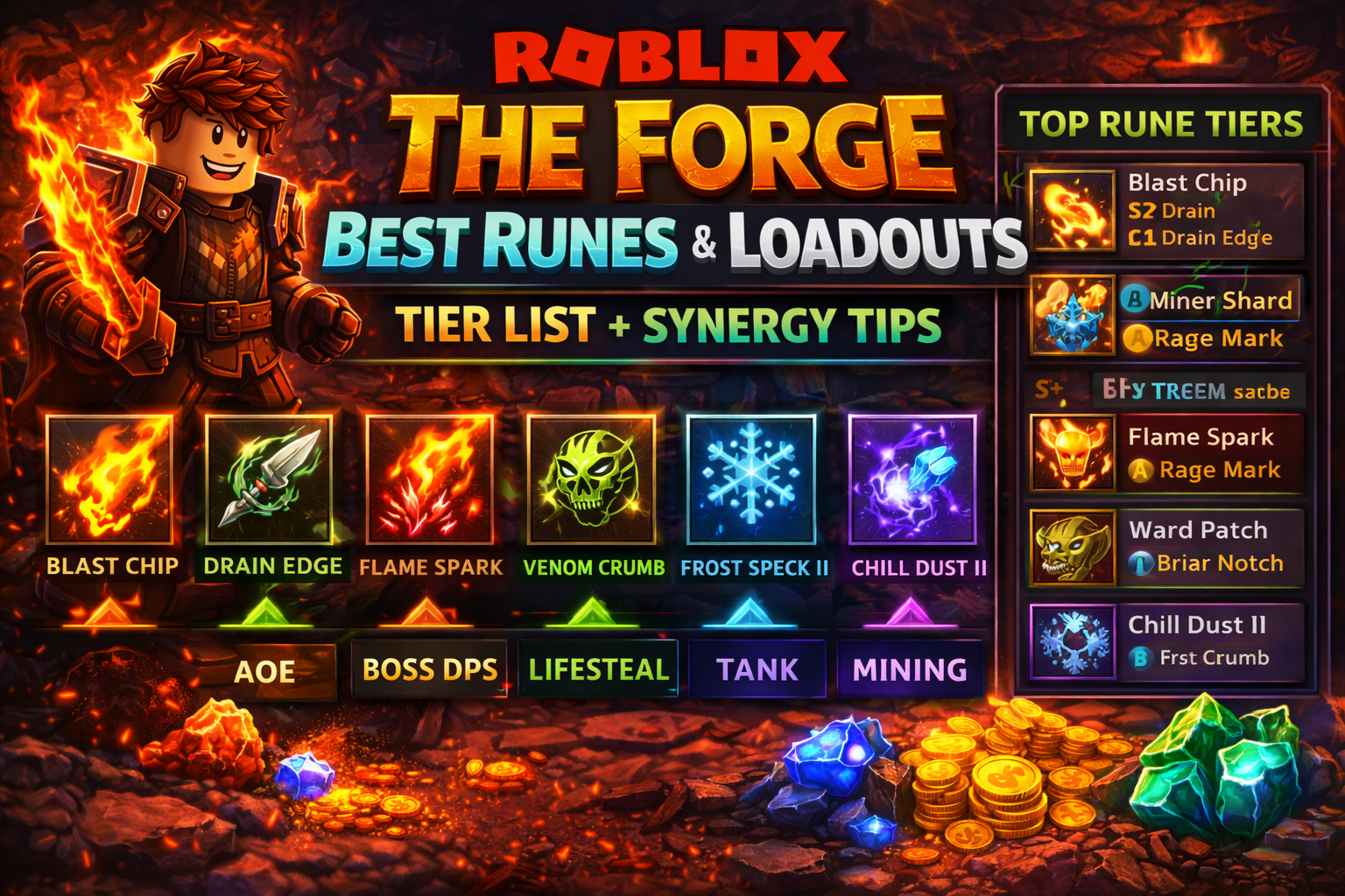 Best runes The Forge 2026, The Forge rune tier list, best rune loadouts The Forge, Blast Chip build, Drain Edge lifesteal build, Flame Spark boss build, Venom Crumb poison build Best runes The Forge 2026, The Forge rune tier list, best rune loadouts The Forge, Blast Chip build, Drain Edge lifesteal build, Flame Spark boss build, Venom Crumb poison build