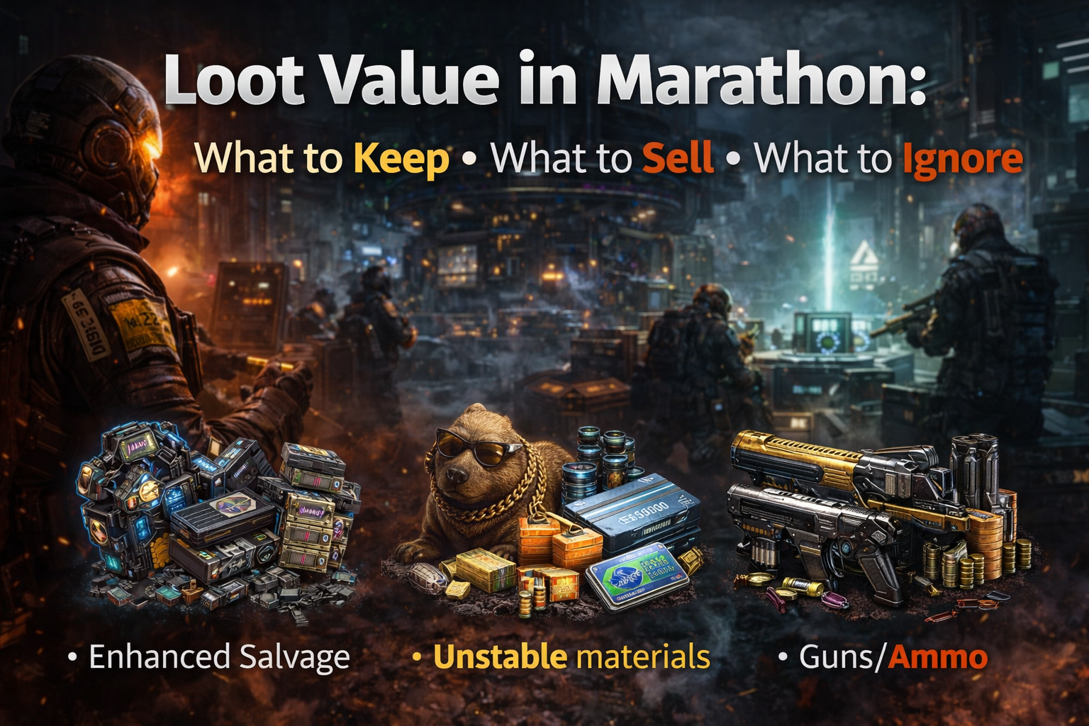 Marathon loot value, what to keep in Marathon, what to sell in Marathon, Marathon valuables auto sell, Marathon salvage guide, enhanced salvage barter, unstable materials Marathon