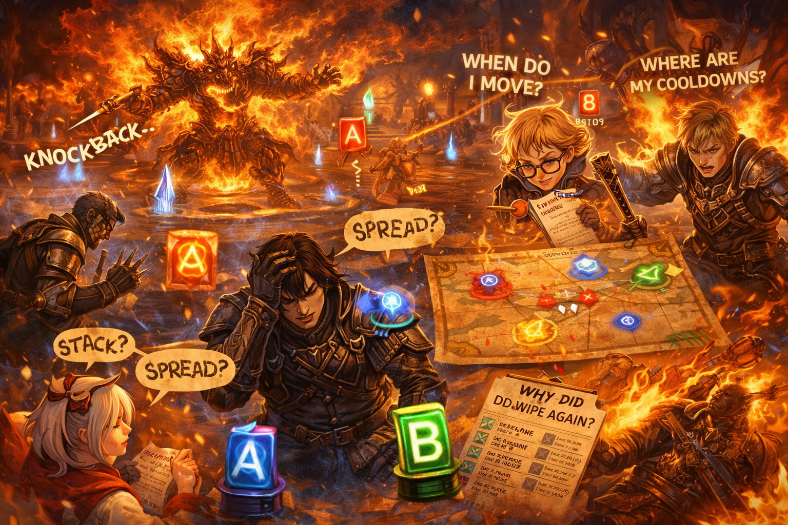 FFXIV common wipes, raid mistakes FFXIV, why we wipe FFXIV, Extreme wipe reasons, Savage wipe reasons, Ultimate prog wipes, stacks and spreads FFXIV, towers soak mechanic