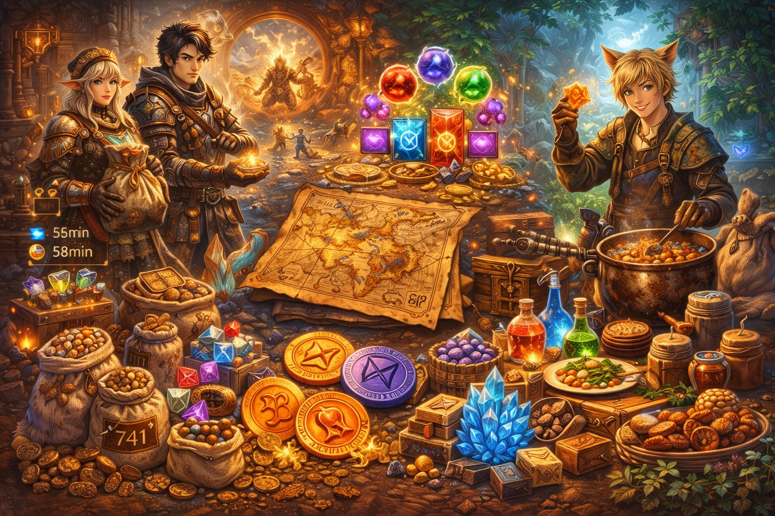 how to make gil FFXIV, gil making guide FFXIV, passive gil FFXIV, retainer ventures gil, market board tips FFXIV, treasure maps gil, Timeworn Br’aaxskin map, Timeworn Gargantuaskin map