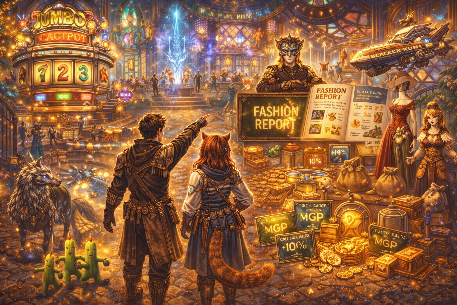 FFXIV Gold Saucer guide, MGP farming, Fashion Report guide, Masked Rose 80 points, Gold Saucer Challenge Log, GATE schedule every 20 minutes, Mini Cactpot 3 tickets daily