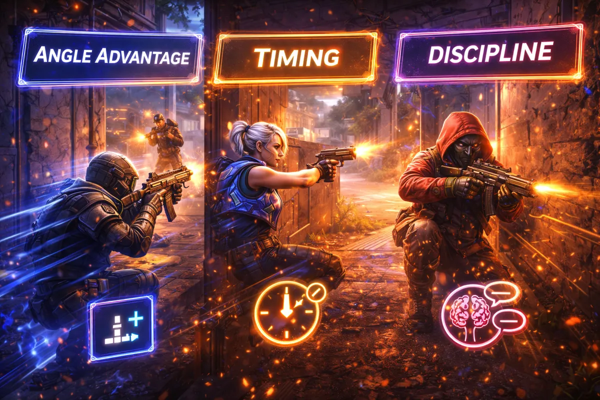 how to win more gunfights valorant, valorant gunfight tips, angle advantage valorant, valorant timing guide, valorant discipline aim, valorant peeker advantage, valorant off angles