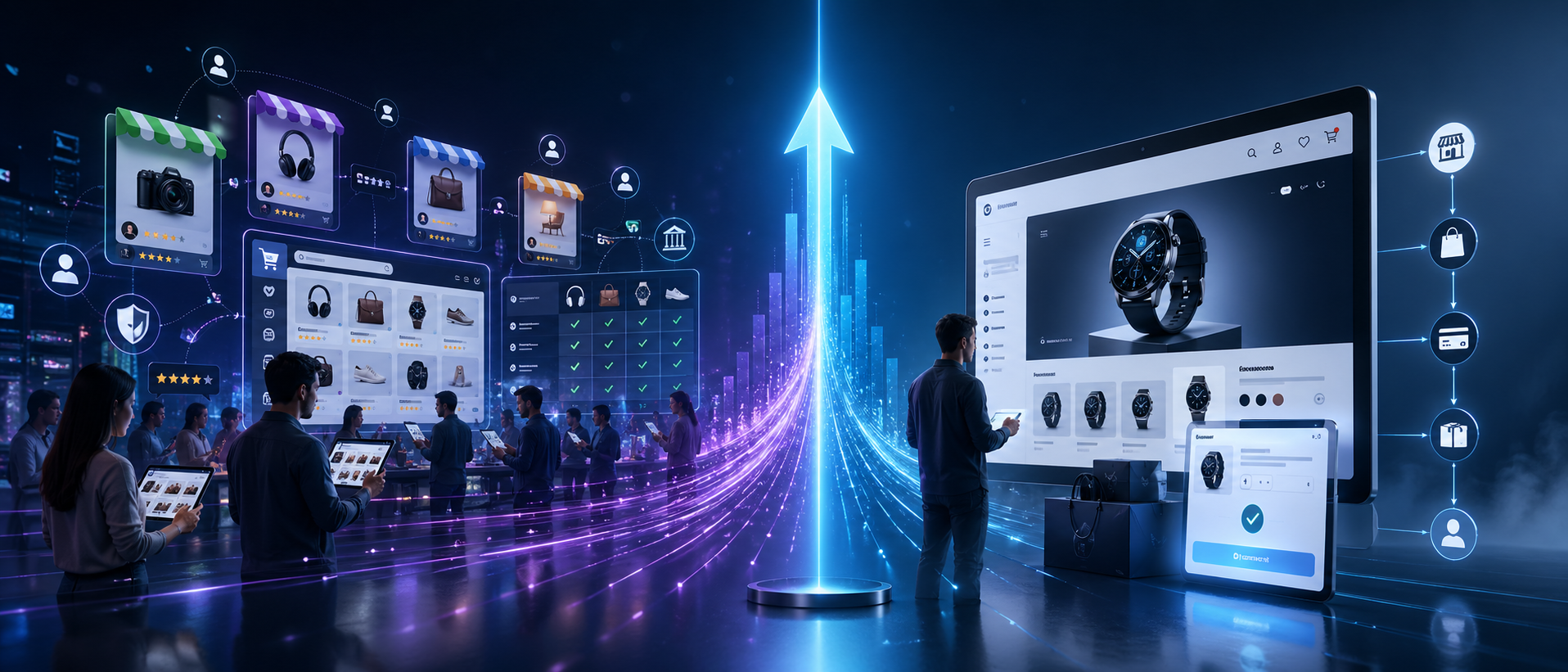 digital marketplace vs ecommerce store, online marketplace vs website, marketplace business model, multi-vendor marketplace, ecommerce store model, sell online, buy online