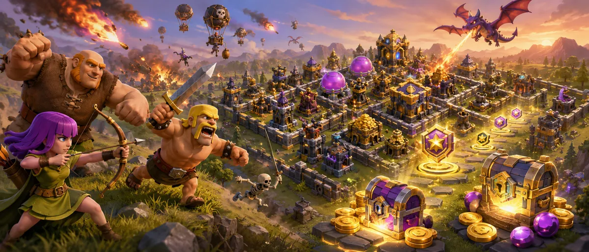 Clash of Clans event guide, max rewards without grinding, best event routine Clash of Clans, medal event guide, event track rewards, event medals trader shop, treasure hunt event guide