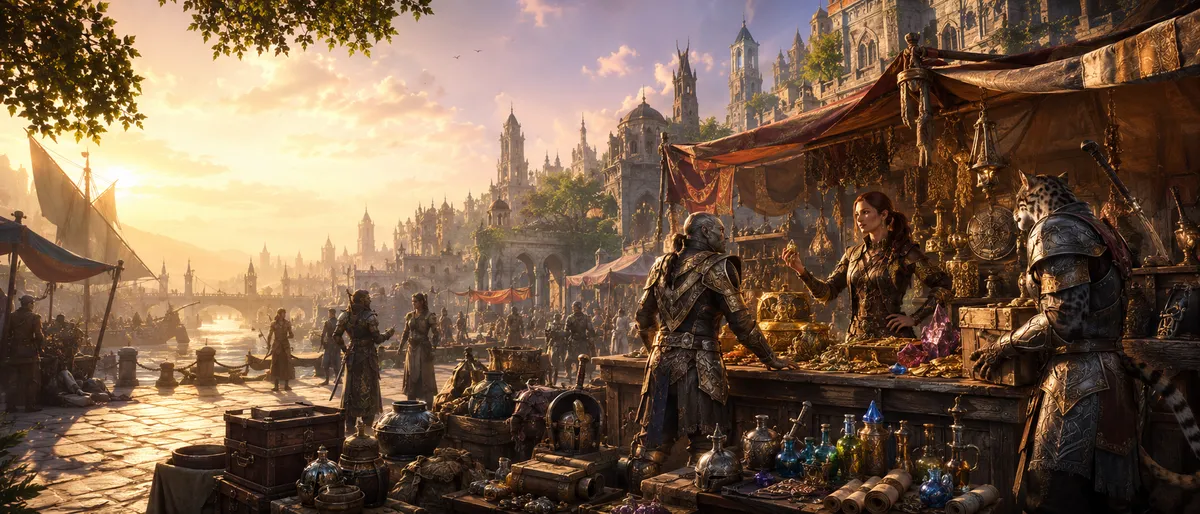 ESO trading guilds, ESO guild traders explained, how to sell fast ESO, ESO price items right, ESO guild store fees, ESO listing fee 1%, ESO sales tax 7%, ESO guild trader kiosk bidding, ESO blind bids